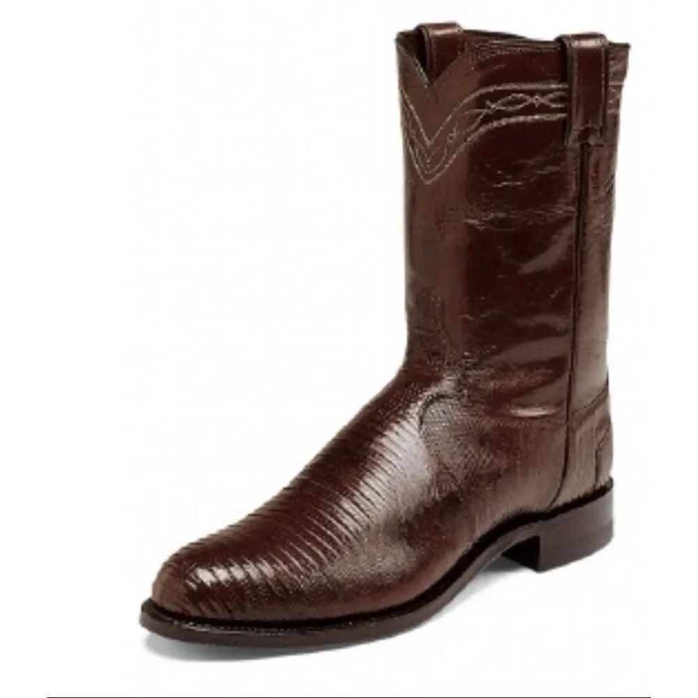 Justin Men's Exotic Roper boot in Chocolate Lizard Size 8